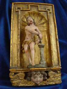 Skulptur in architktonischer Rahmung, Jesus an der Geisselsäule, Sculpture, Christ to be scourged