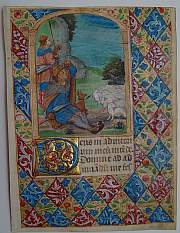 Illuminated manuscript on vellum, "The Annunciation to the Shepherds"