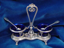 Antique SALIERE SILVER, bowls for spices with 2 original spoons, dated about 1890, France, ARLEUX.