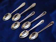 Antique solid Silver set of 6 Spoons, dated about 1900. German. 