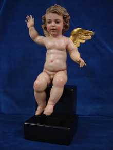 Antique. Winged Angel with glass Eyes, c. 1790-1800, Naples, Italy.