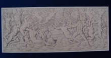 Antike Tuschfederzeichnung in Grau, um 1800-1830. Anonymer Künstler. "Bacchanal, Herkules und Bacchus erscheinen"