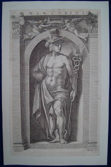 GOLTZIUS, Hendrick (1558 - 1617)."MERCURIUS", antiker Kupferstich von 1592 A.D.