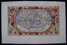 Antike, kleine Weltkarte aus dem 16.Jahrhundert.