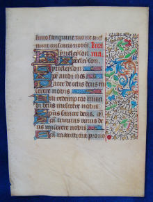 Manuskript-Blatt, um 1470 A.D. Paris, Frankreich, illuminiert, Pergament.