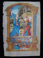 Original aus dem Mittelalter, Stundenbuch Blatt mit Miniatur-Malerei *VISITATIO MARIAE*, um 1510-1520 A.D.